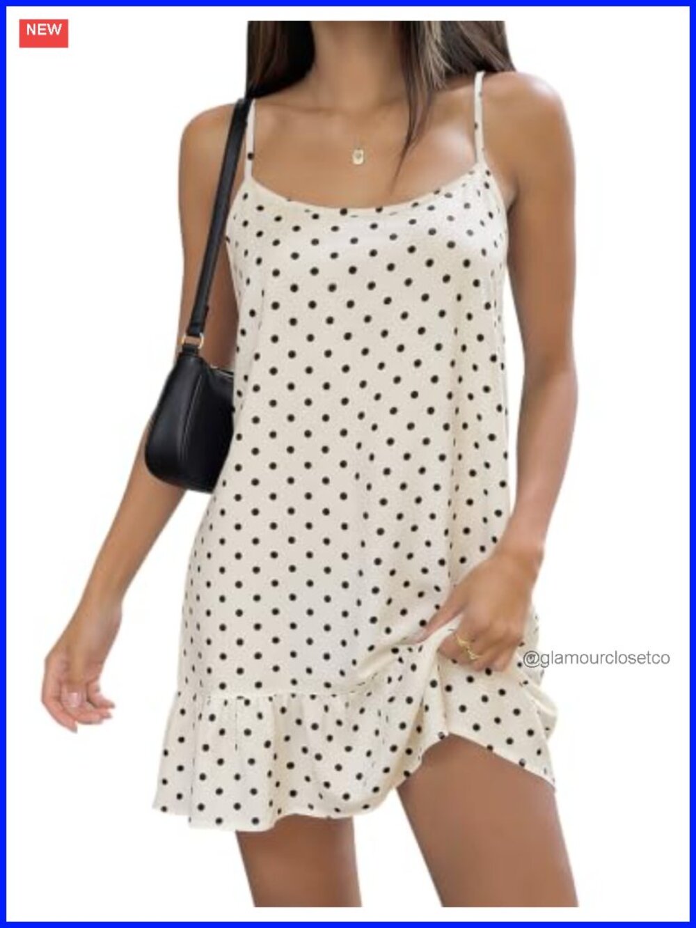 Polka Dot Sleeveless Mini Dress with Ruffle Hem, Spaghetti Straps, A-Line,